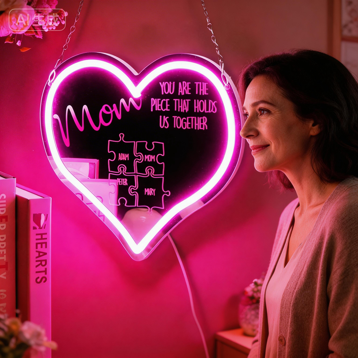 Personalized Puzzle Piece Neon Mirror Light for Mom