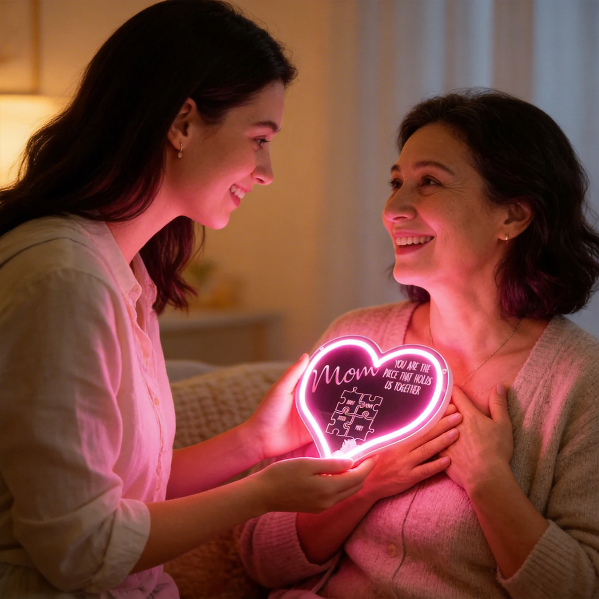 Personalized Puzzle Piece Neon Mirror Light for Mom