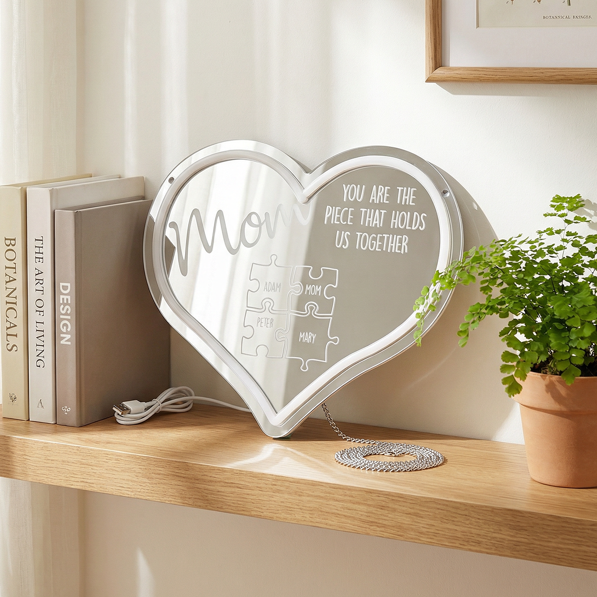 Personalized Puzzle Piece Neon Mirror Light for Mom