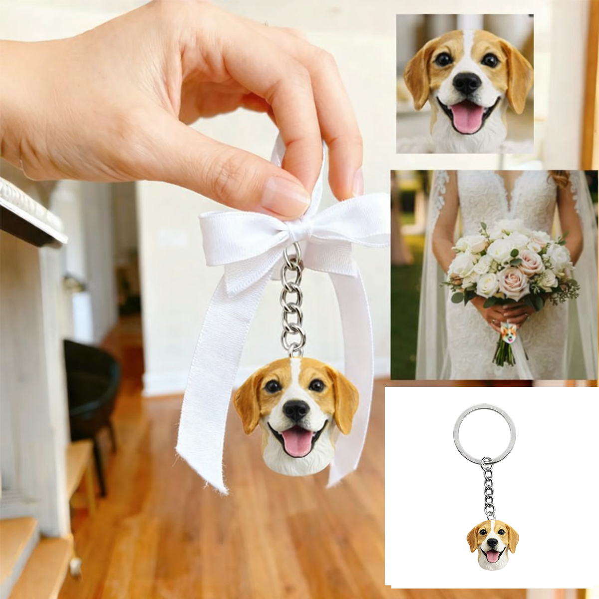 Custom Dog Face Keychain – Personalized Pet Portrait Keyring Gift for Dog Lovers
