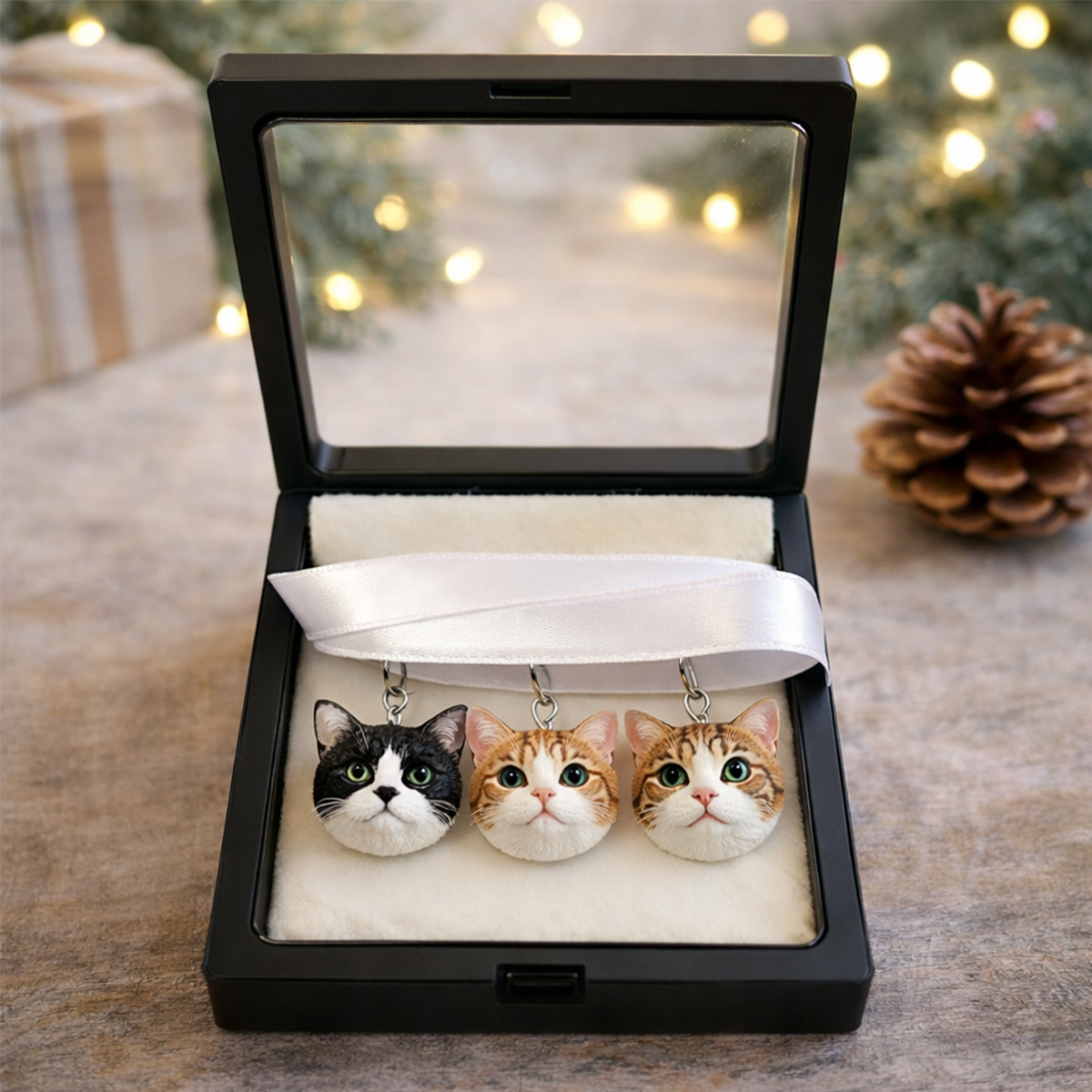 Custom Cat Face Keychain – Personalized Pet Portrait Keyring Gift for Cat Lovers