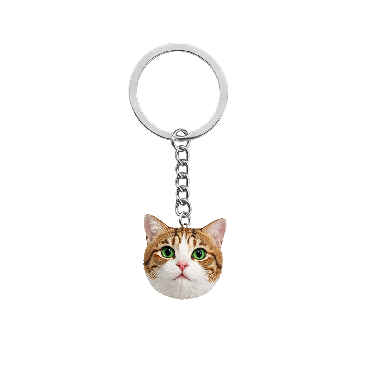 Custom Cat Face Keychain – Personalized Pet Portrait Keyring Gift for Cat Lovers