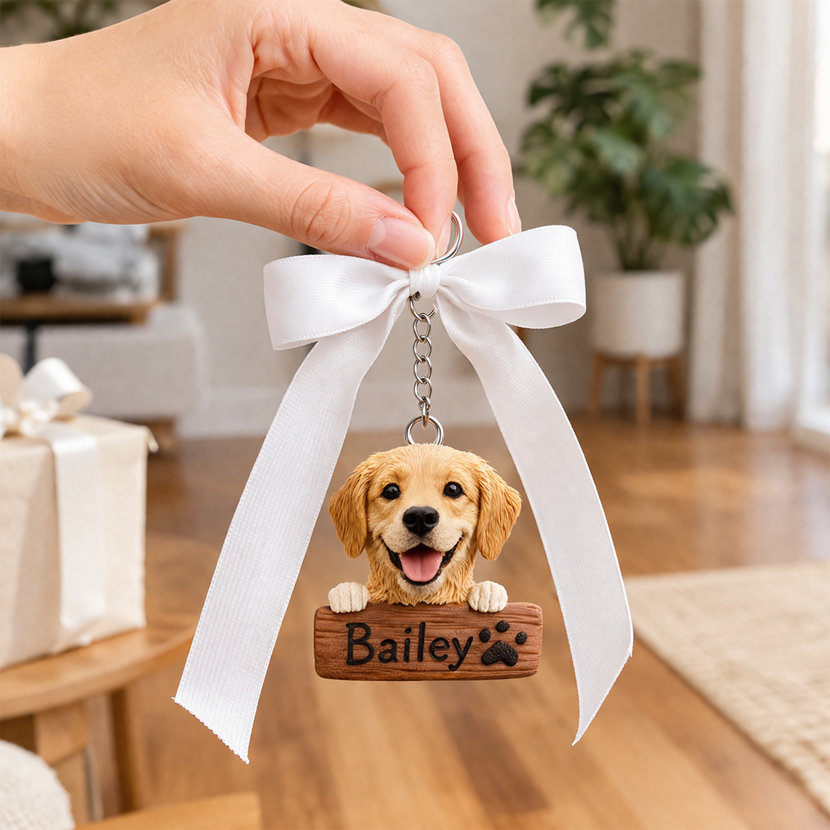 Personalized Dog Keychain with Name – Custom Pet Face Keyring, Cute Dog Lover Gift