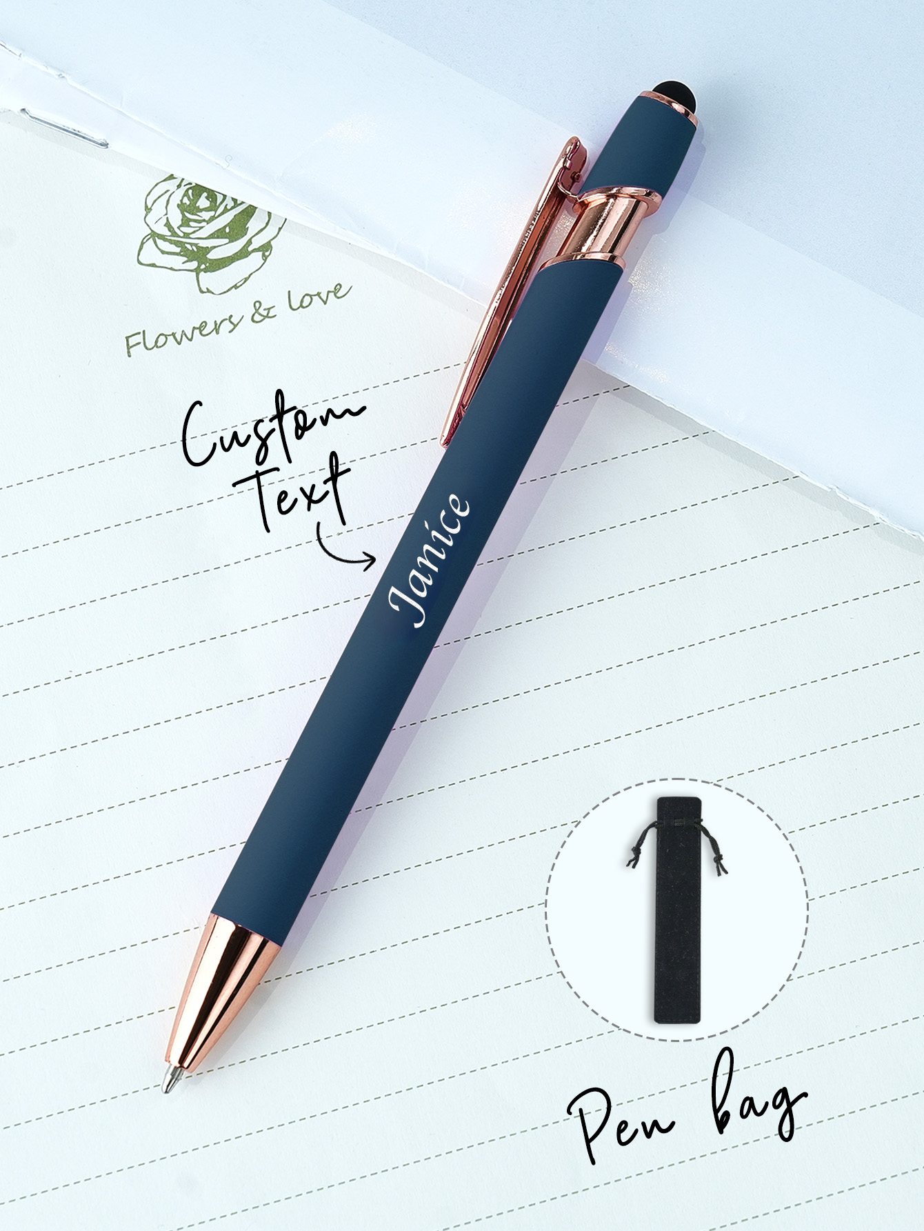 Custom Name Multifunction Ballpoint Pen with Drawstring Pouch Back to School Gift Birthday Gift Teacher’s Day Gift