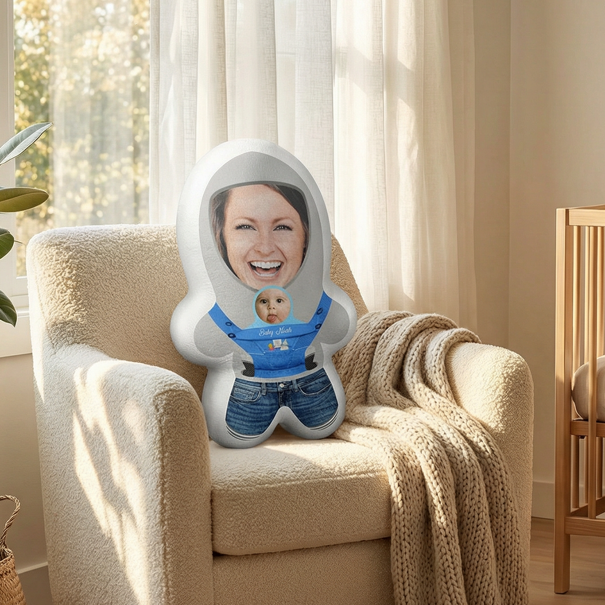 Custom Mother and Baby's Face Minime Throw Pillow Personalised Photo Gift for Her
