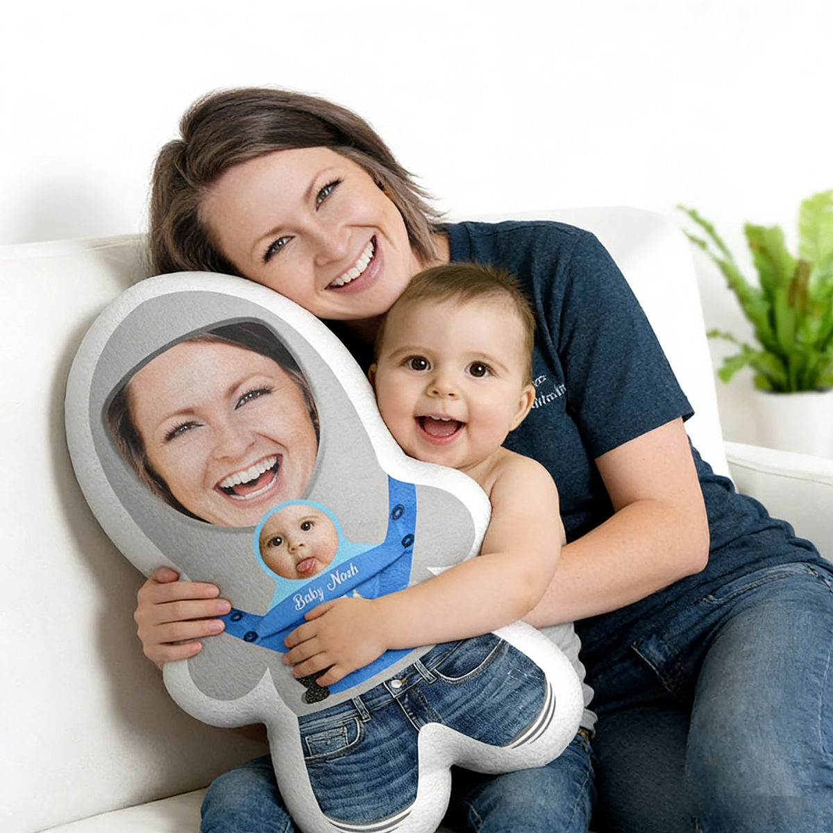 Custom Mother and Baby's Face Minime Throw Pillow Personalised Photo Gift for Her