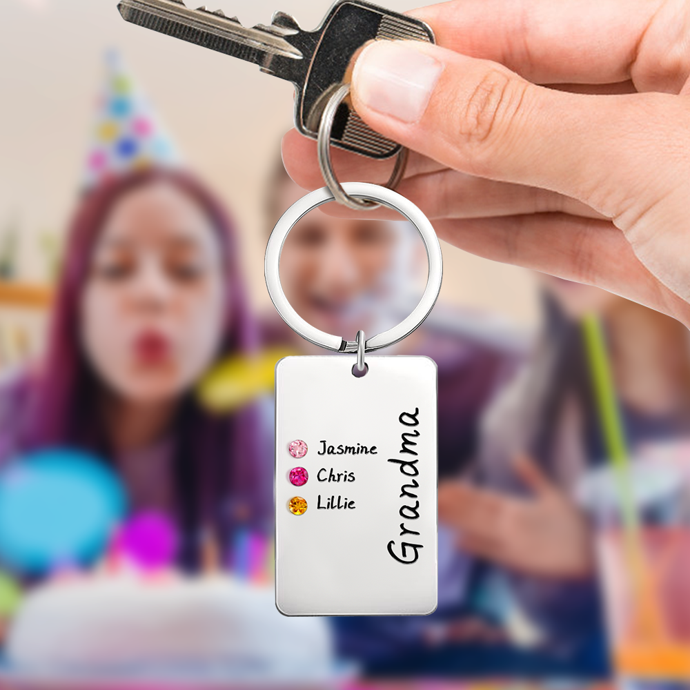 Personalized Birthstone Keychain Gift for Mom Grandma