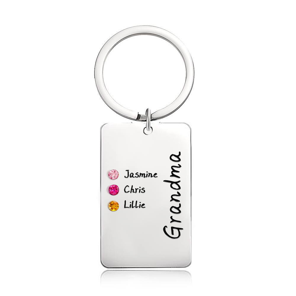 Personalized Birthstone Keychain Gift for Mom Grandma