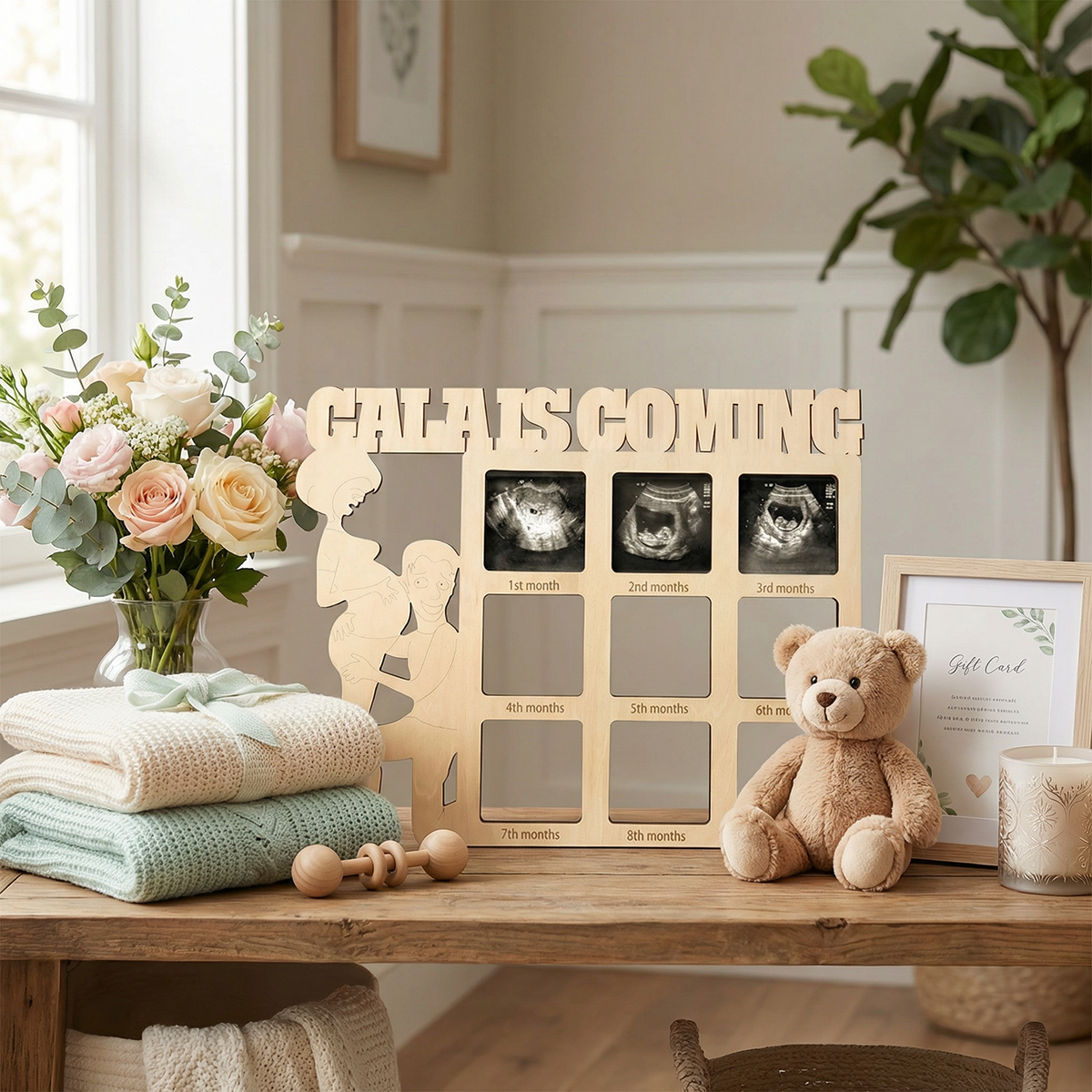Personalized Pregnancy Photo Journal Plaque Custom Baby Due Date Calendar Sign Gift for Expecting Mom
