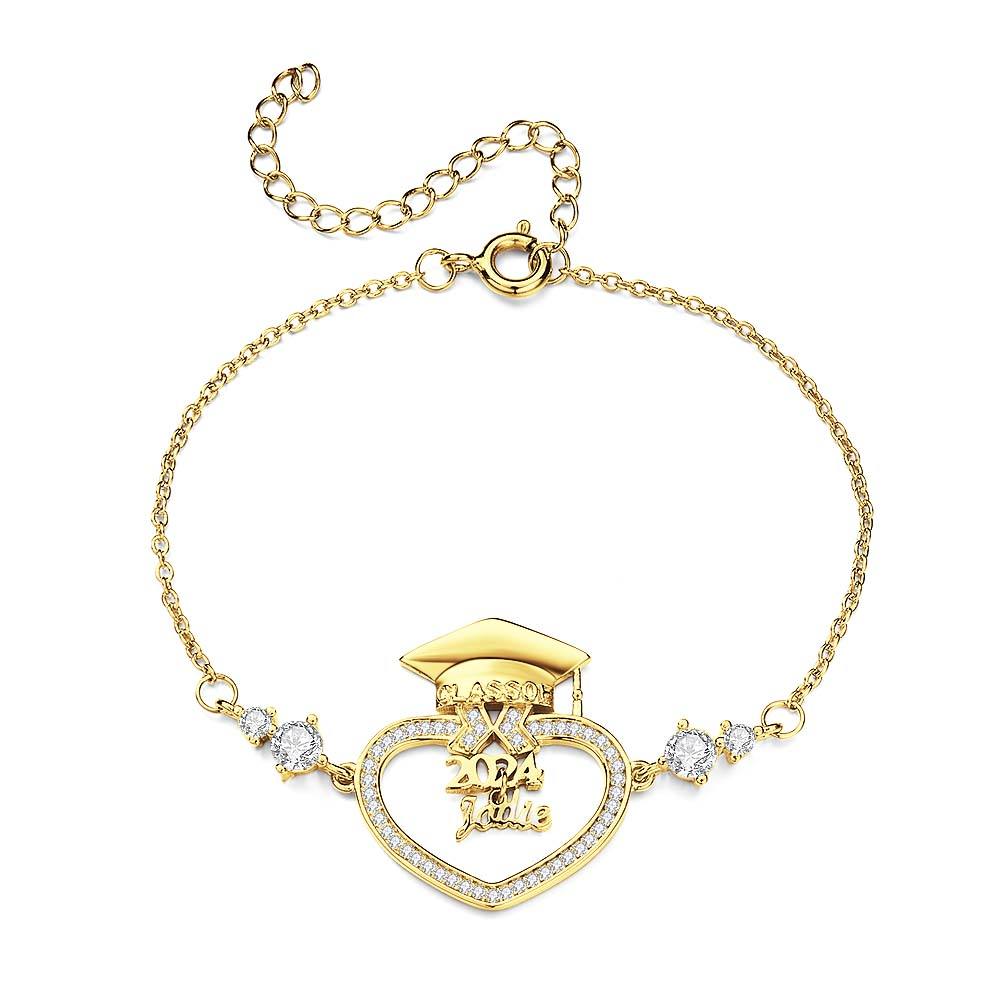 Personalized Graduation Cap Bracelet with Name for Class of 2024 Graduation Gift for Her