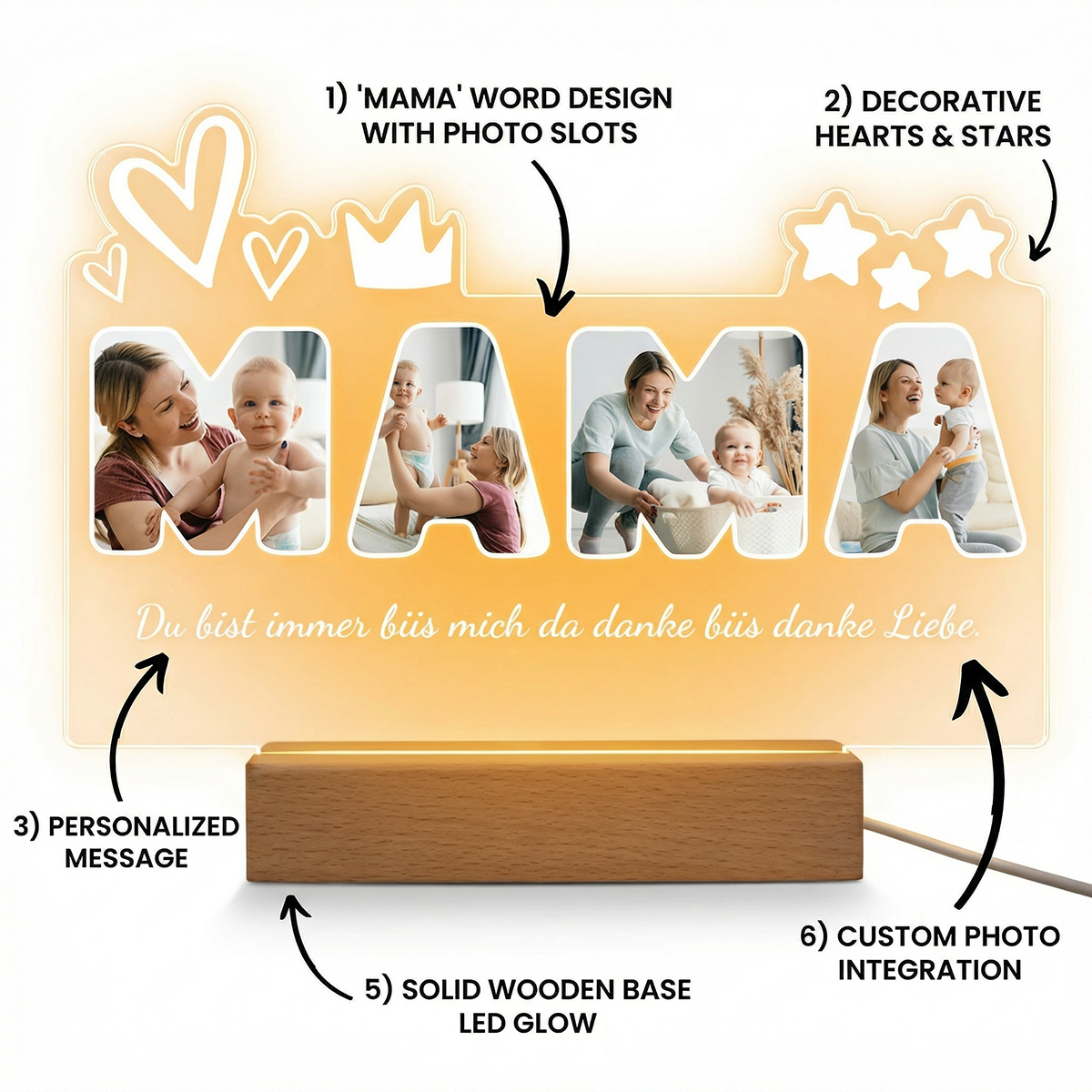 Custom Photo Night Light Personalized Mama Lamp Gifts for Mother's Day