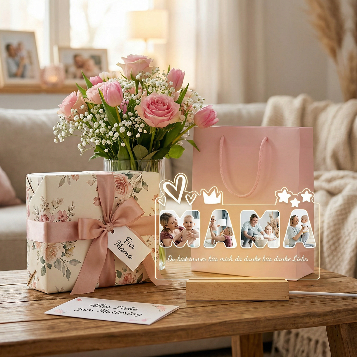 Custom Photo Night Light Personalized Mama Lamp Gifts for Mother's Day