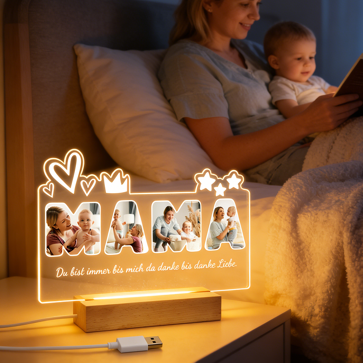 Custom Photo Night Light Personalized Mama Lamp Gifts for Mother's Day