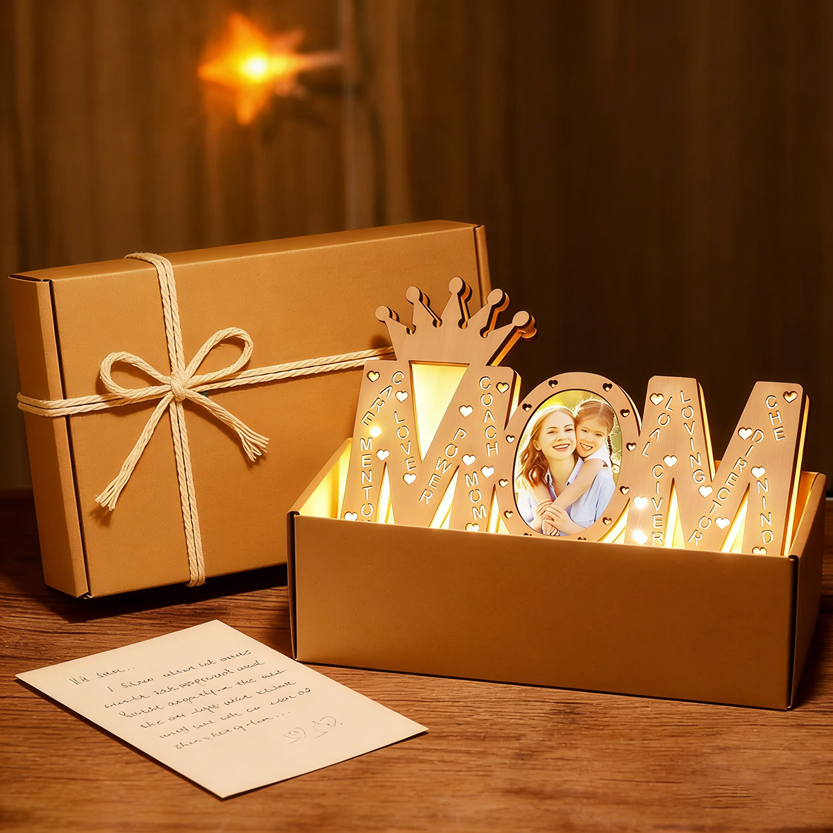 Custom Mom Photo Light Personalized Wood LED Name Lamp Decoration Mother's Day Gifts
