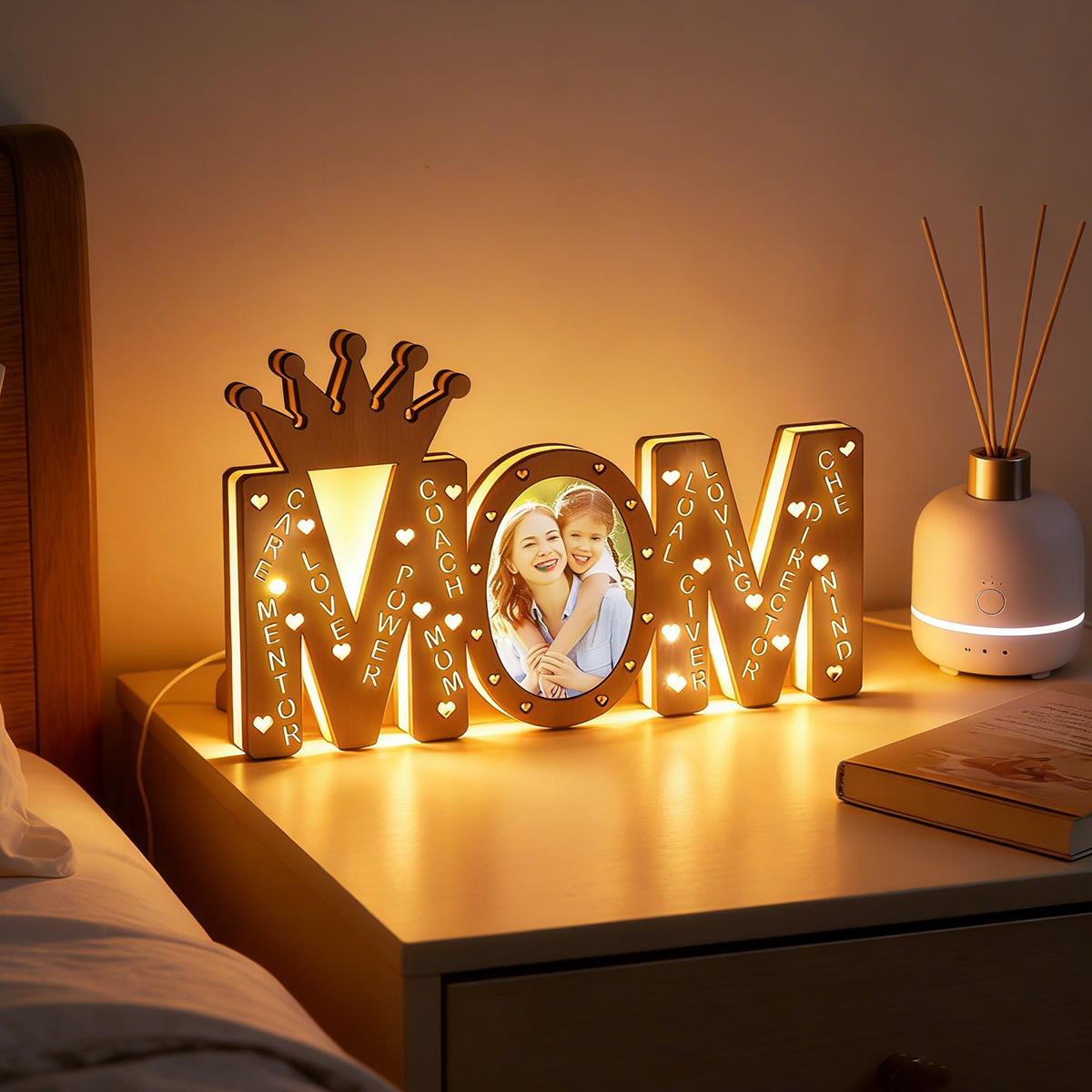 Custom Mom Photo Light Personalized Wood LED Name Lamp Decoration Mother's Day Gifts