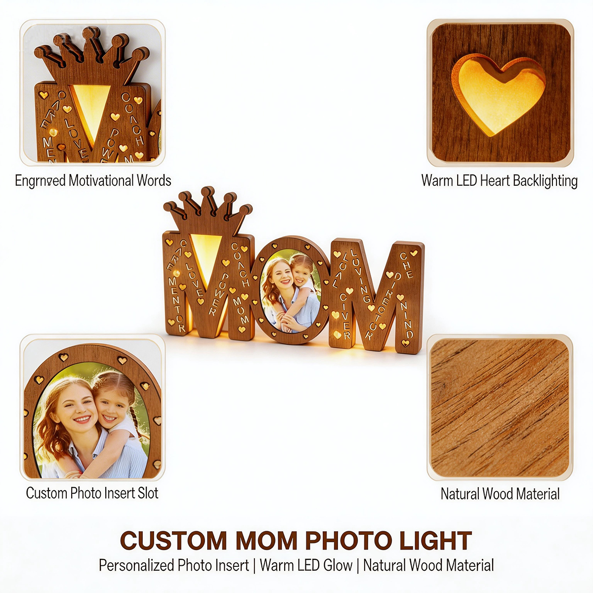 Custom Mom Photo Light Personalized Wood LED Name Lamp Decoration Mother's Day Gifts