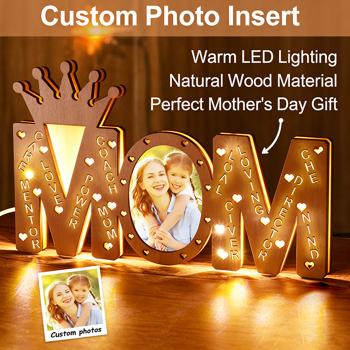 Custom Mom Photo Light Personalized Wood LED Name Lamp Decoration Mother's Day Gifts