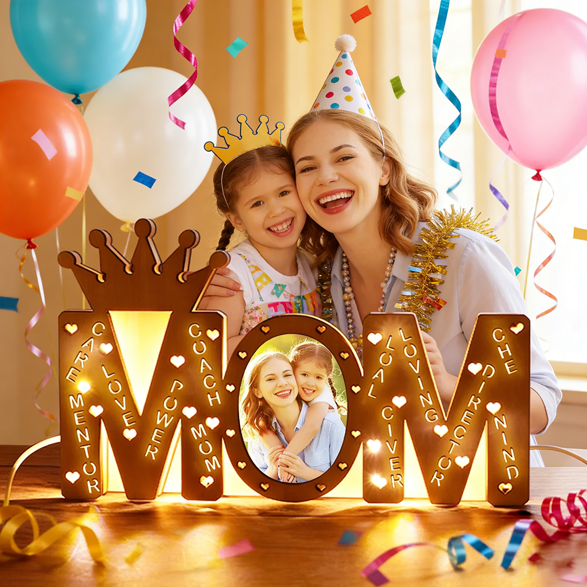 Custom Mom Photo Light Personalized Wood LED Name Lamp Decoration Mother's Day Gifts