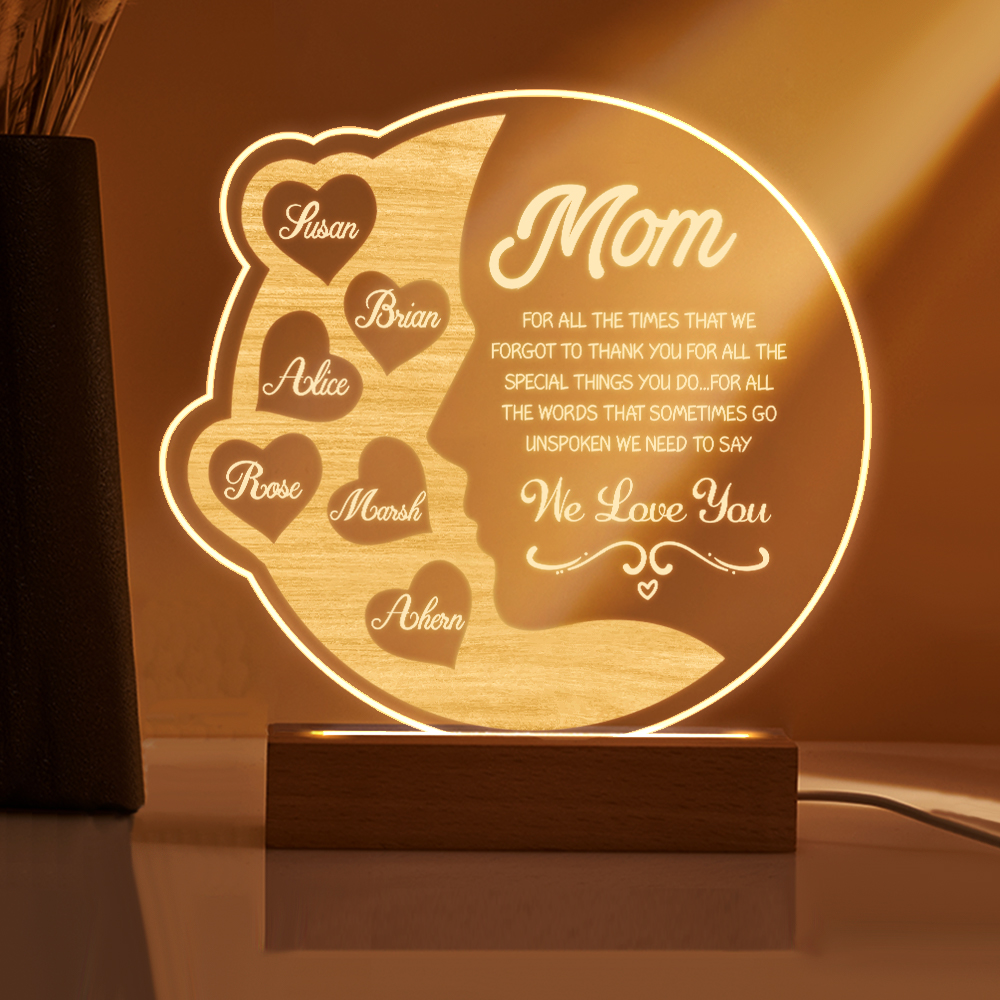 Custom Engraved Crescent Moon Night Light for Mom with Names - Personalized Mother's Day Gift