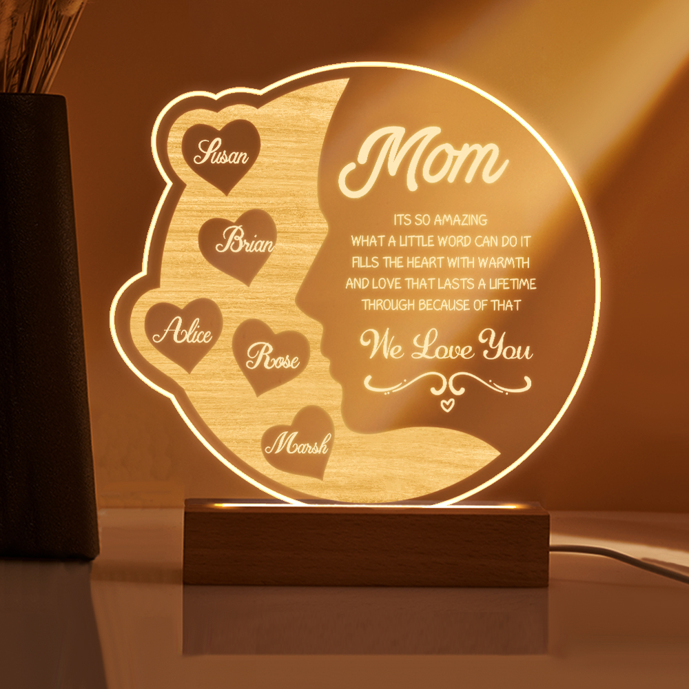Custom Engraved Crescent Moon Night Light for Mom with Names - Personalized Mother's Day Gift