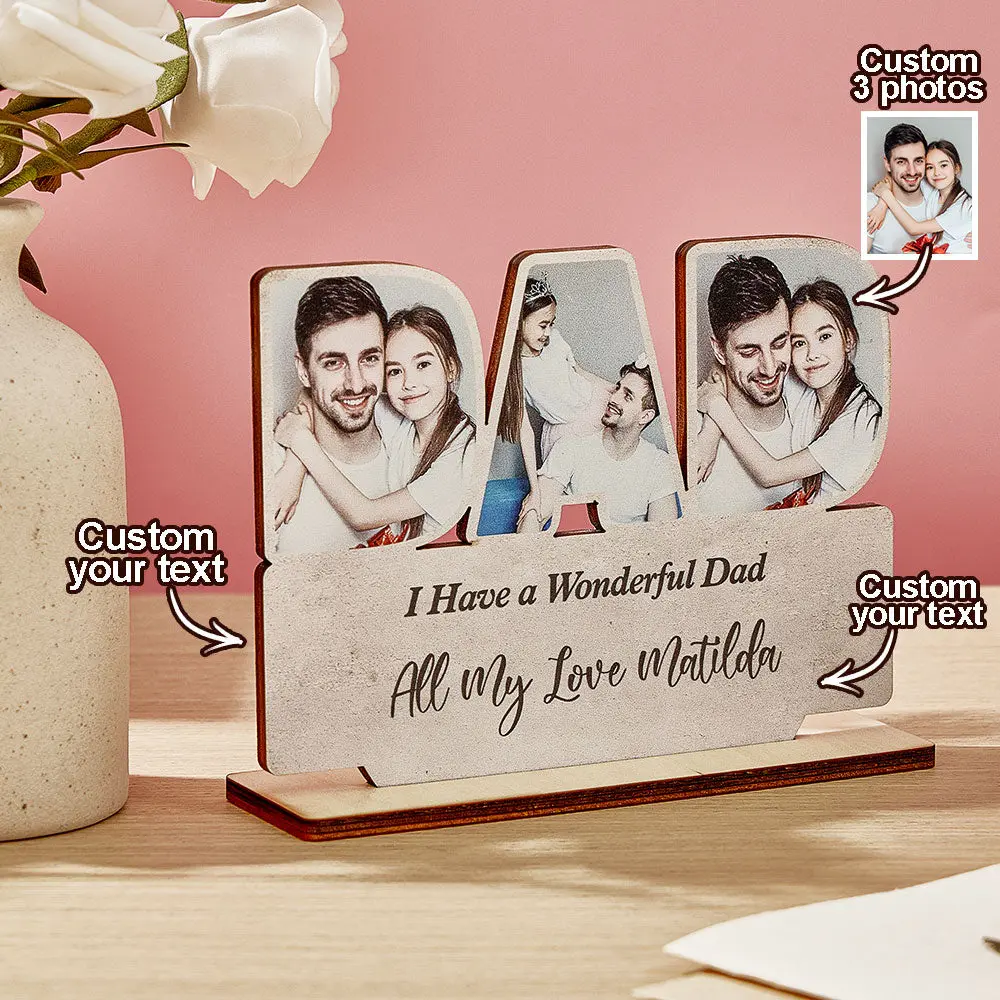 Custom Photo Wooden Plaque for Dad, Personalized Father's Day Gift