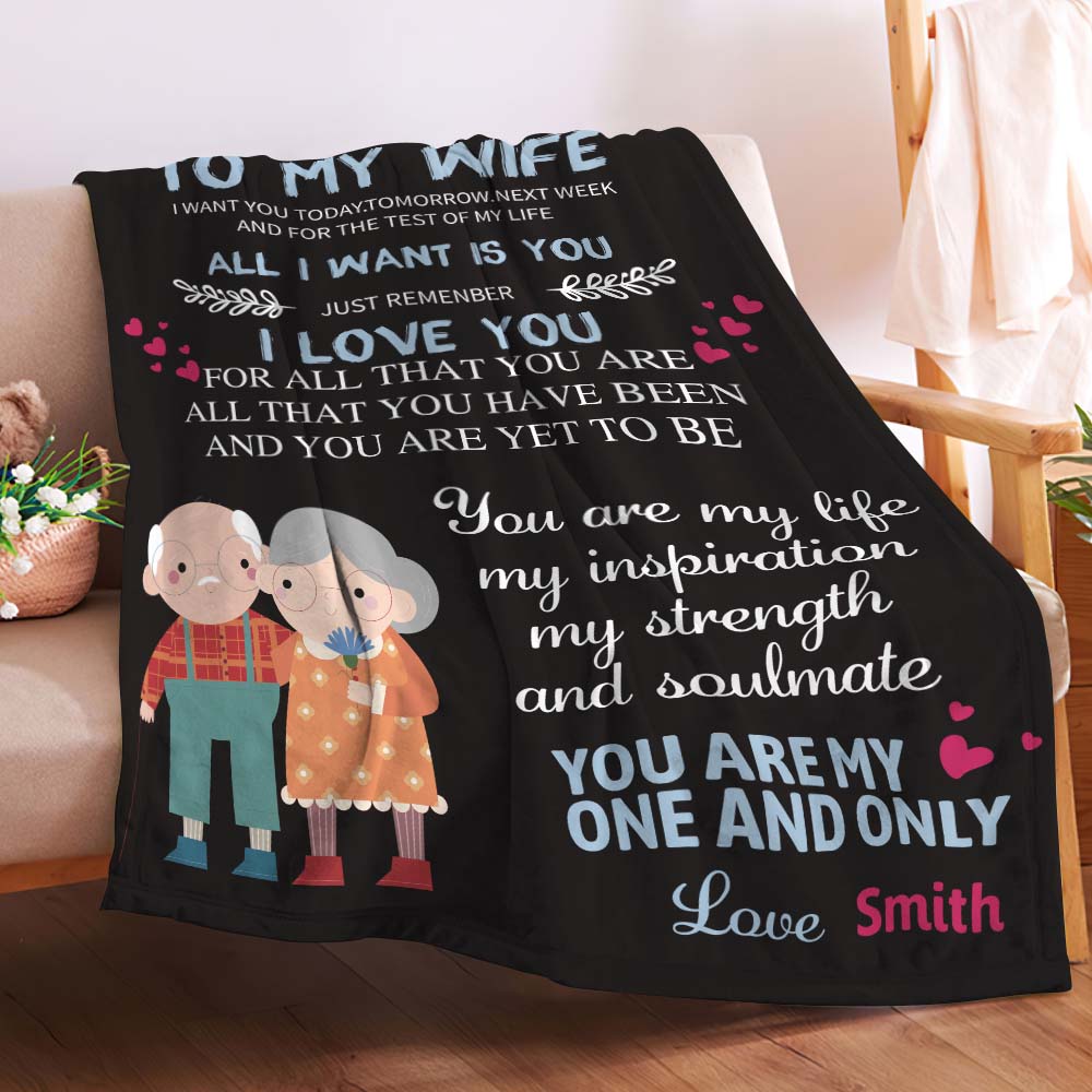 Custom Name Blanket TO MY WIFE Personalized Letter Blanket Best Valentine's Day Gift for Old Couple Anniversary Gift