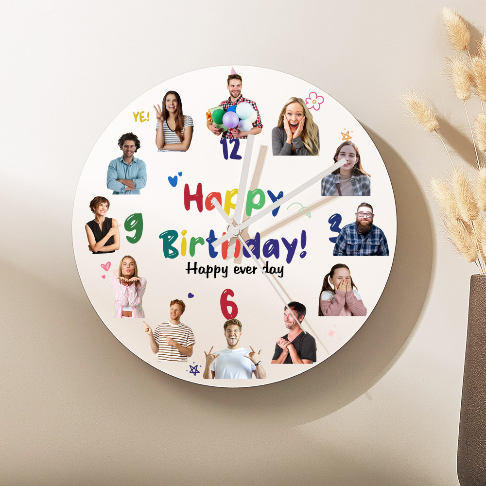 Personalized Happy Birthday Round PVC Wall Clock with Custom Photo Engraving