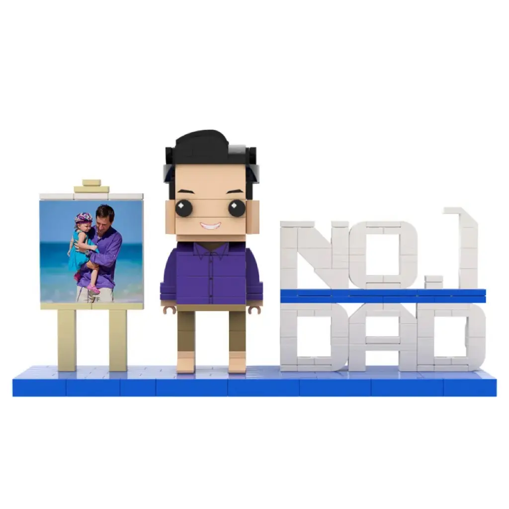Custom Building Block Figure for Dad – Turn Your Photo into a No.1 Dad Brick Figure