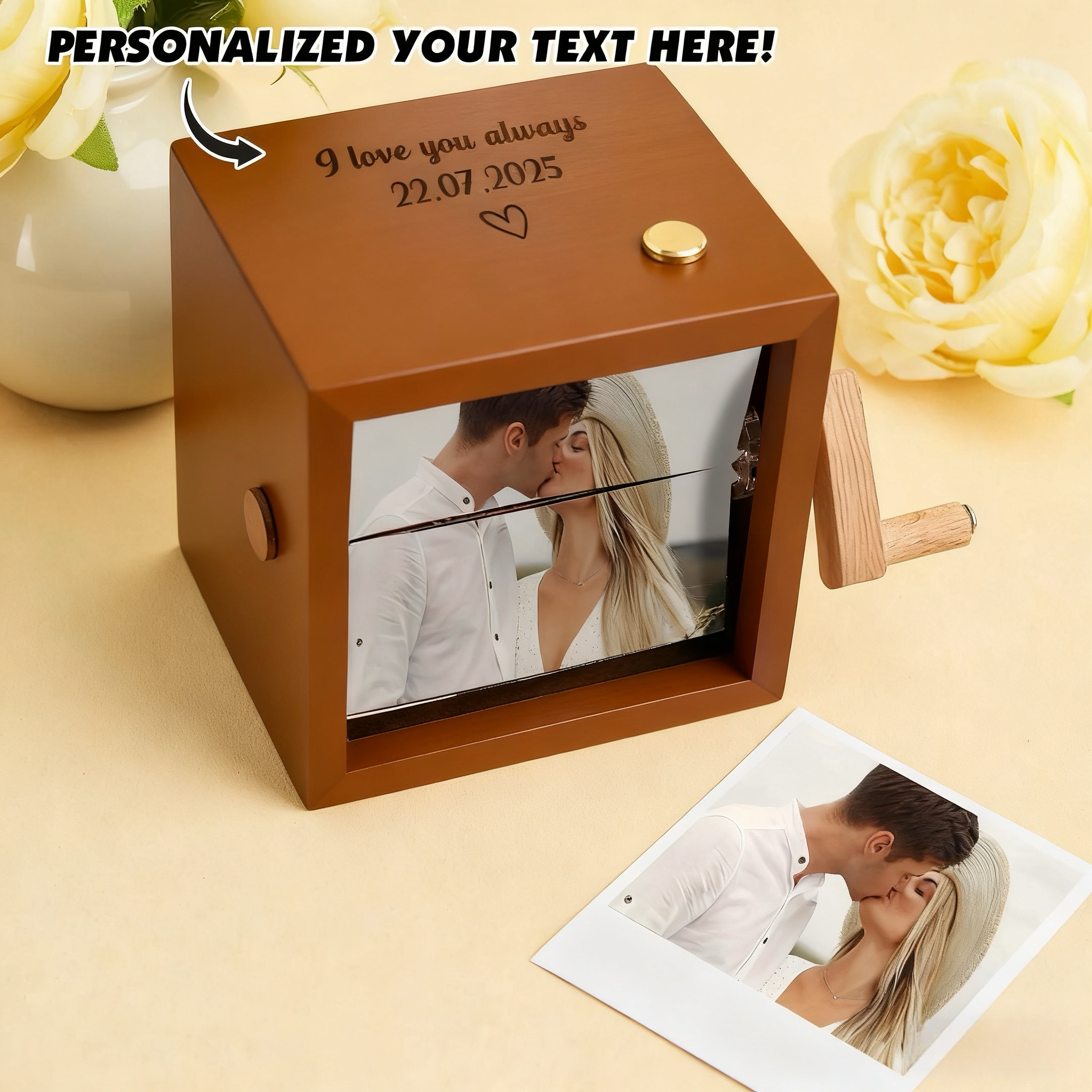 Custom Text & Photo & Music Flipbook Frame Animation Machine Detachable Photos Hand-cranked Flipbook Box with Light