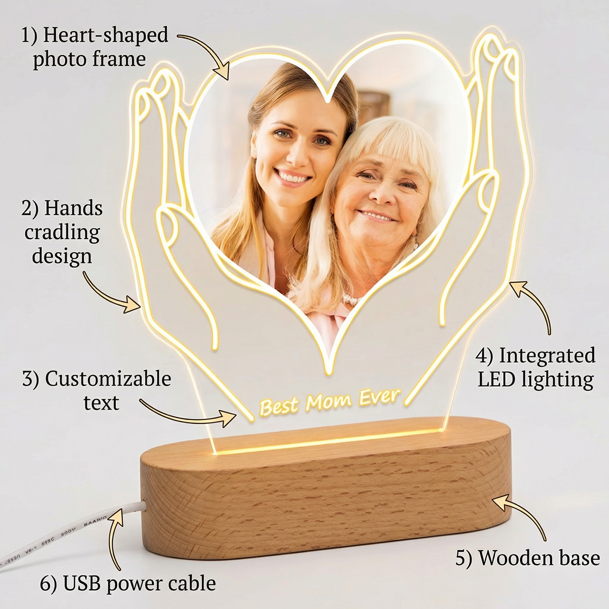 Custom Photo Light With Text Acrylic Night Light Mother's Day Gifts
