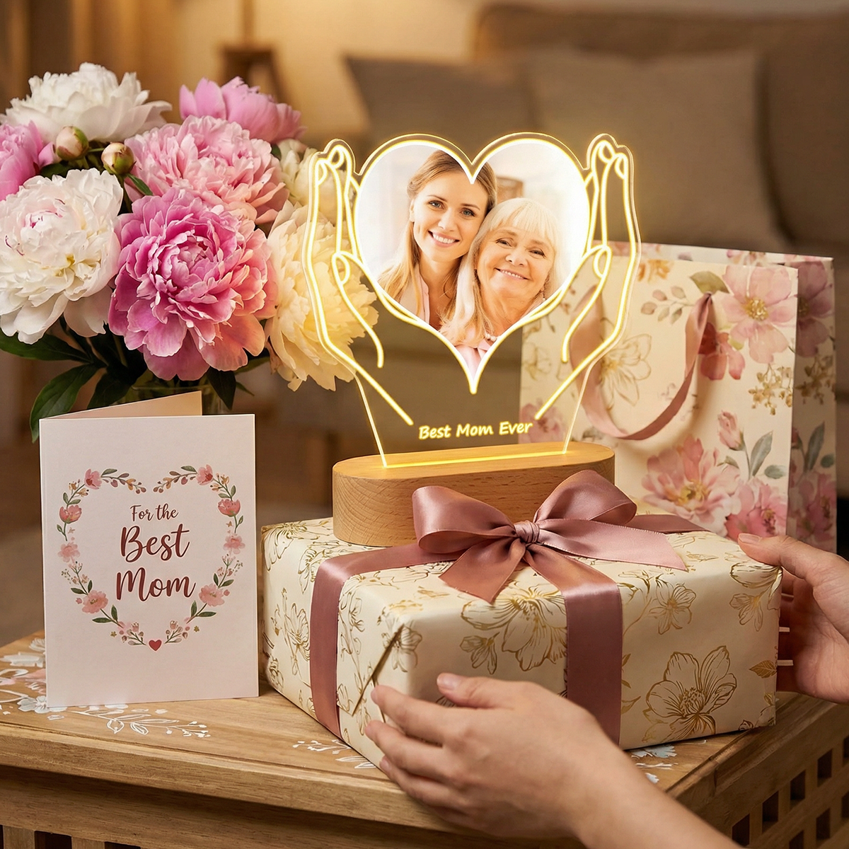 Custom Photo Light With Text Acrylic Night Light Mother's Day Gifts