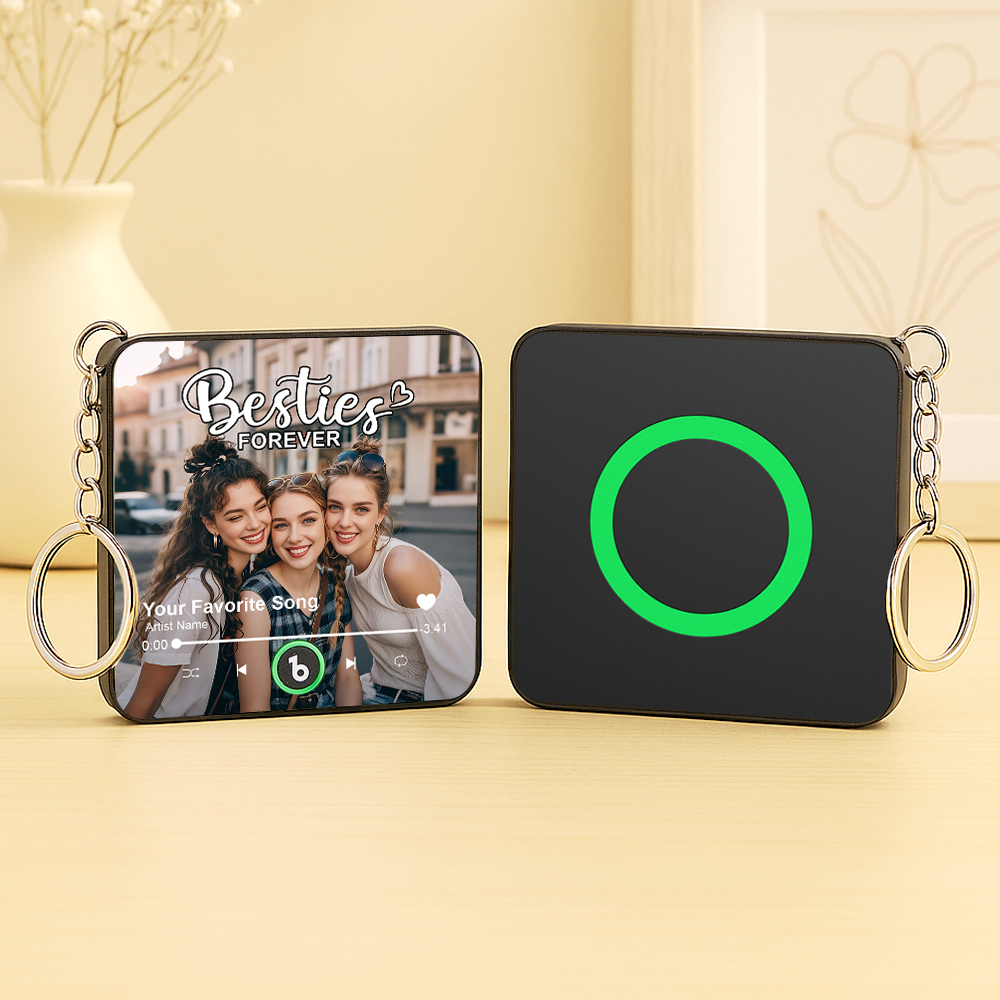 FridgeBeats Custom Photo Besties Theme Music Keychain Music Box Bag Charm That Plays Music Without Cell Phone Best Gift for Friends