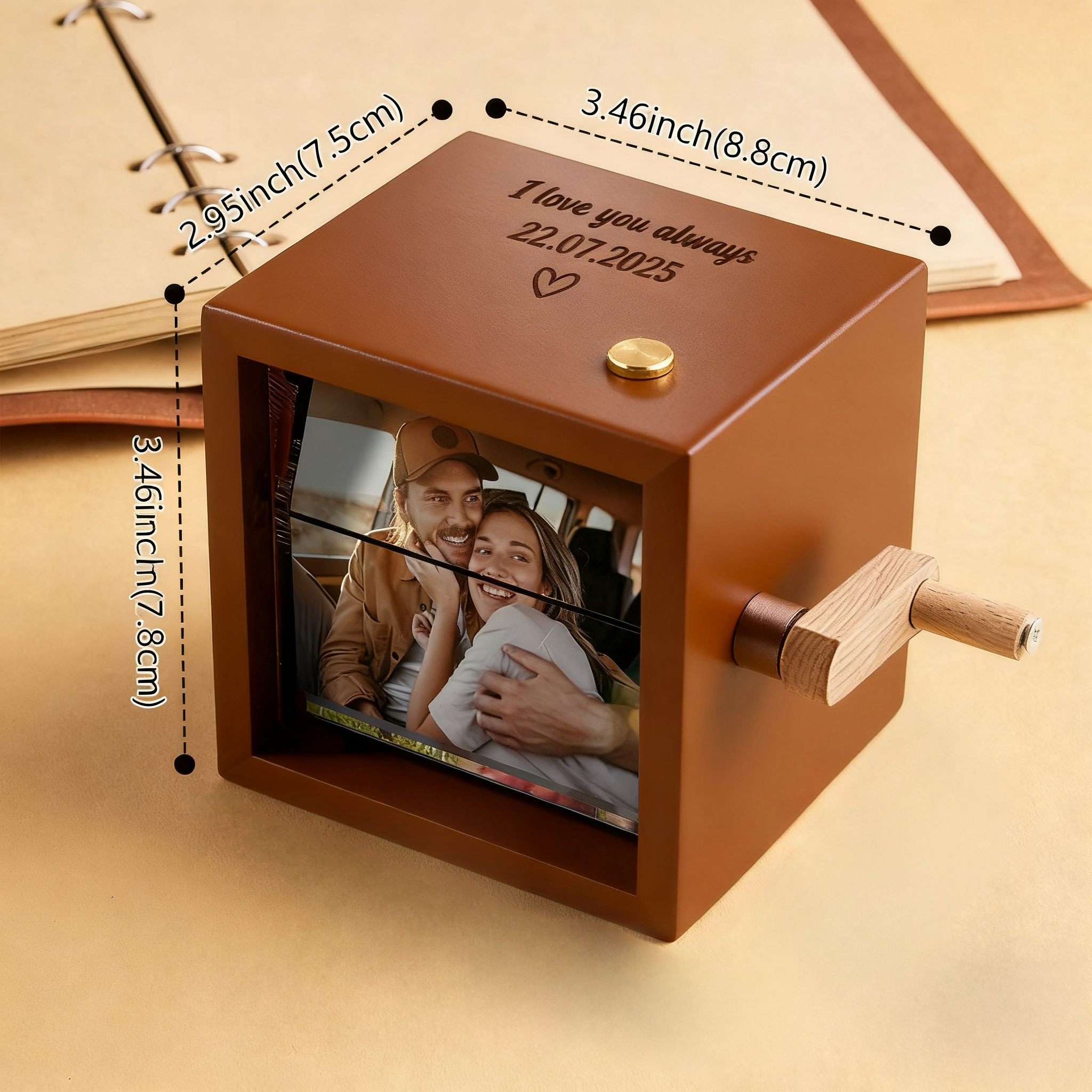 Custom Text & Photo & Music Flipbook Frame Animation Machine Detachable Photos Hand-cranked Flipbook Box with Light