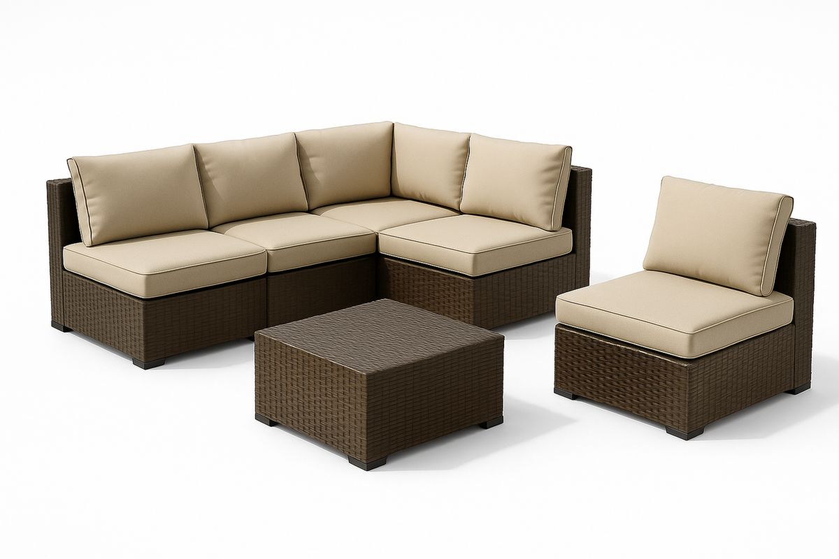 Outdoor Sectional Sofa Set Brown PE Rattan Beige Cushions-Trinovela