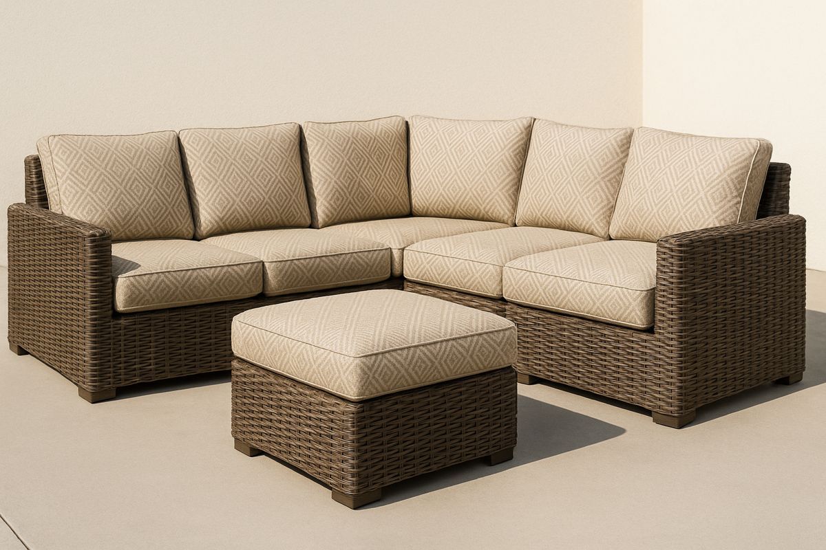 Outdoor Wicker Corner Sofa Set with Beige Cushions-Trinovela
