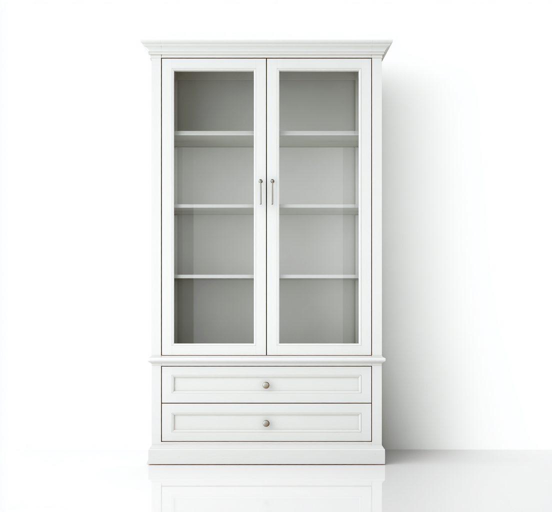 Vetrina in legno con ante in vetro 94x43x198 cm - bianco/trasparente/argento - per soggiorno - design moderno-Graceare
