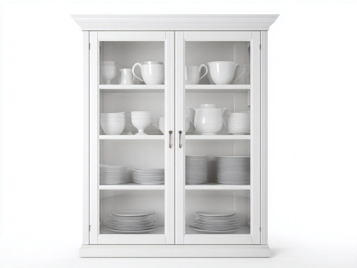 Vetrina in legno con ante in vetro 120x42x160 cm - bianco - per soggiorno - stile classico luminoso-Graceare