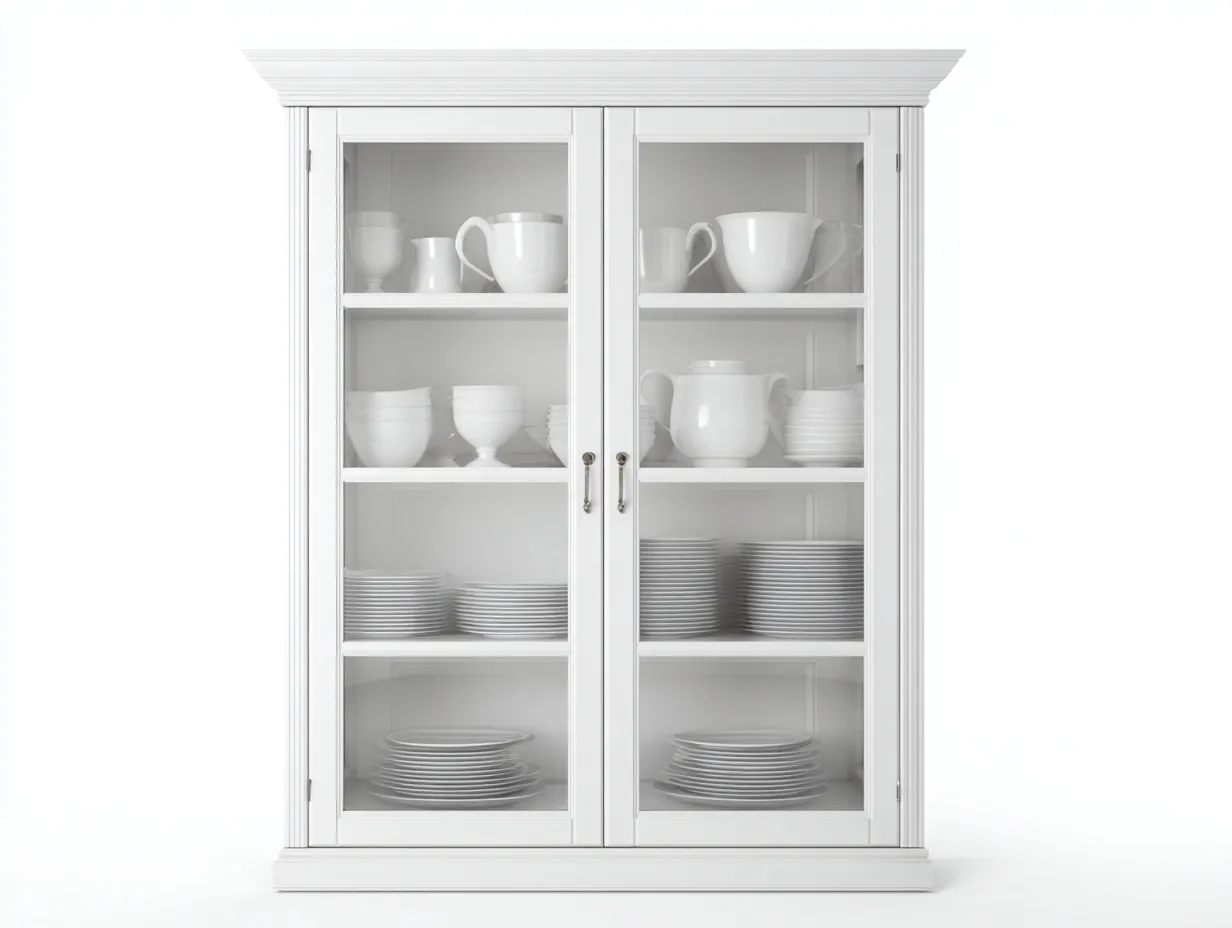 Vetrina in legno con ante in vetro 120x42x160 cm - bianco - per soggiorno - stile classico luminoso-Graceare