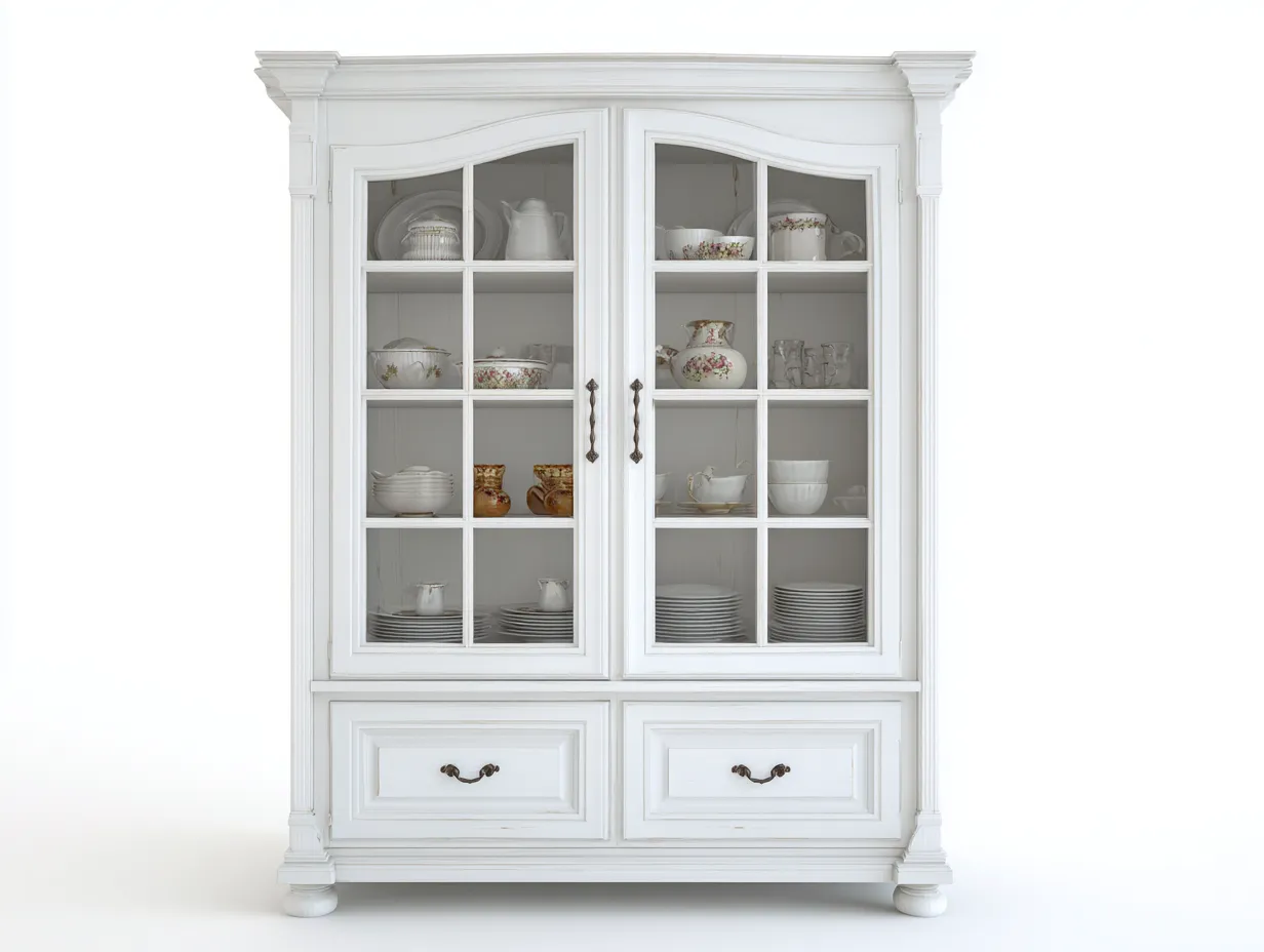 Vetrina in legno con ante in vetro 118x48x165 cm - bianco - per soggiorno - stile country classico-Graceare