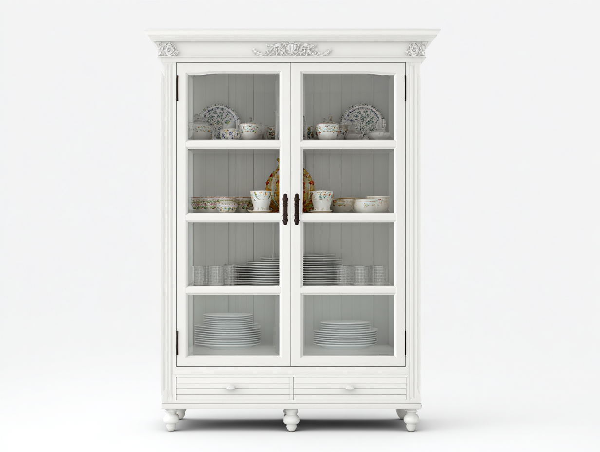 Vetrina in legno 90x40x185 cm - bianco - per salotto - design classico-Graceare