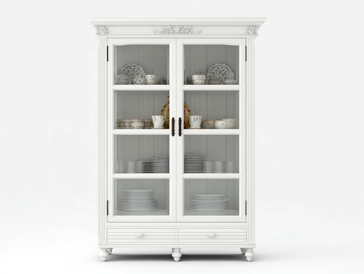 Vetrina in legno 90x40x185 cm - bianco - per salotto - design classico-Graceare