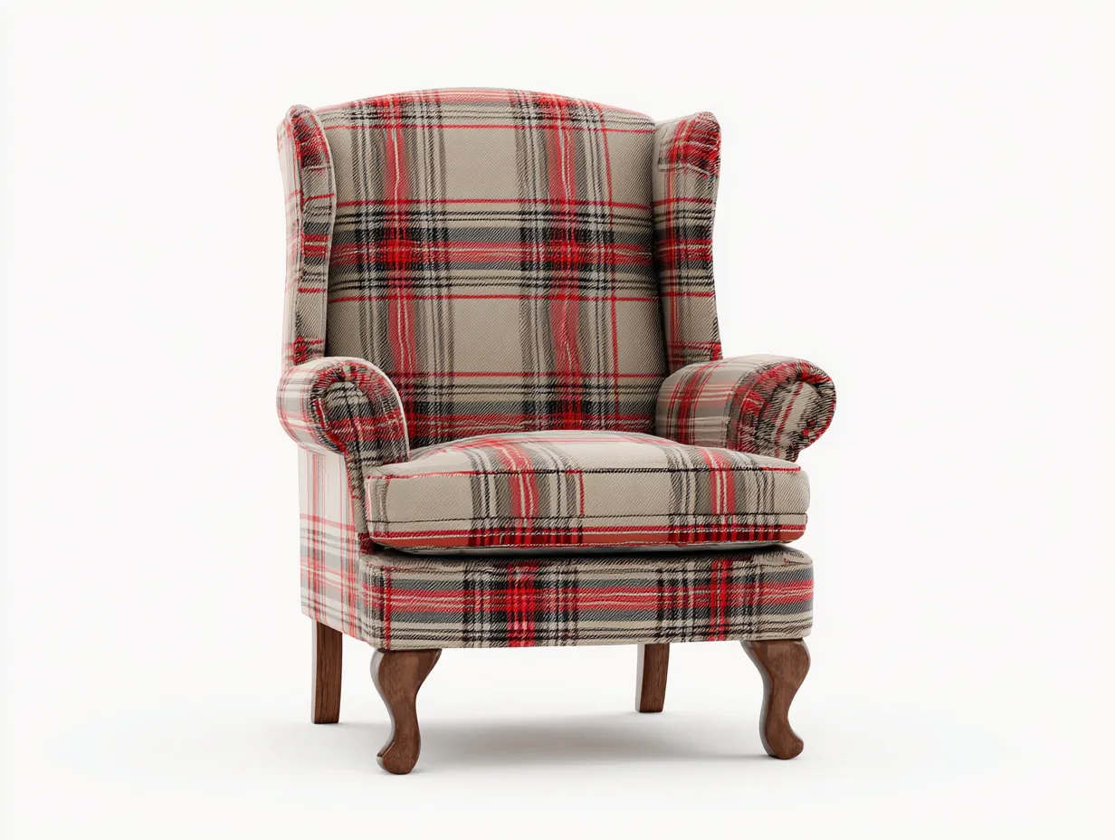 Poltrona in tessuto scozzese 78x80x110 cm - multicolore - per salotto - stile classico-Graceare
