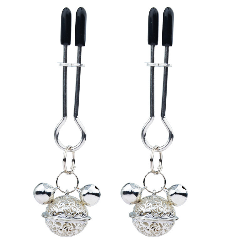 Metal Anal Plug with Bell BDSM Adult Toy for Beginners and Experienced Users Sensual Play Kit with Nipple Clamps and Butt Expansion Training Set-Crimson Secret