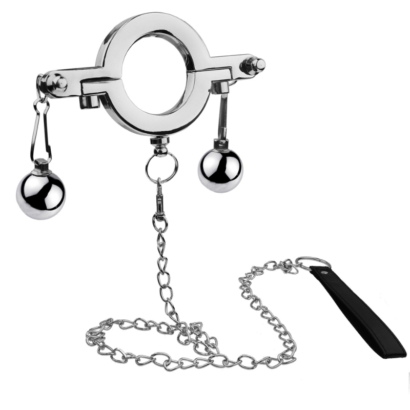 Stainless Steel Cock Ring Weighted Balls SM Toy Locking Penis Ring for Men Adult Sex Toys Male Enhancement Exercise Gear-Crimson Secret