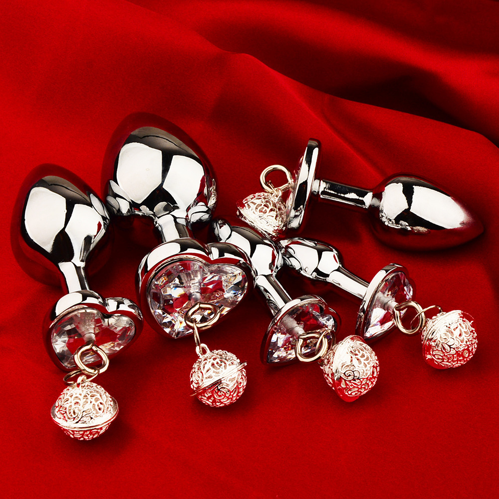 Metal Anal Plug with Bell BDSM Adult Toy for Beginners and Experienced Users Sensual Play Kit with Nipple Clamps and Butt Expansion Training Set-Crimson Secret