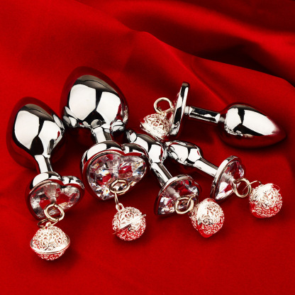 Metal Anal Plug with Bell BDSM Adult Toy for Beginners and Experienced Users Sensual Play Kit with Nipple Clamps and Butt Expansion Training Set-Crimson Secret