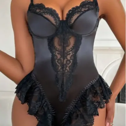 Sexy Lace Bodysuit for Women Tummy Control Corset Teddy Lingerie Backless Push Up Bra with Snap Closure