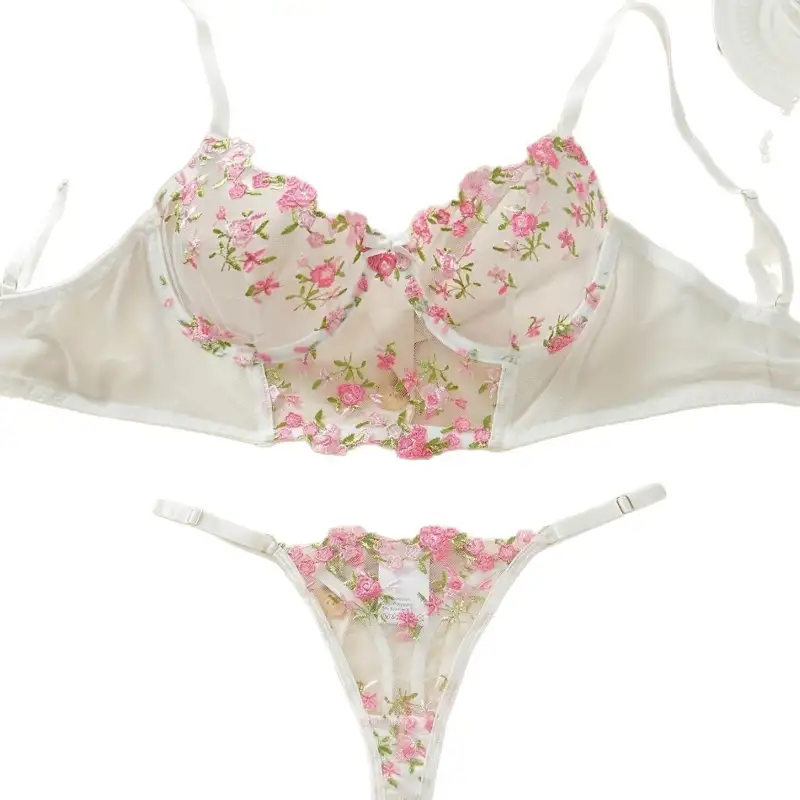 Sexy Lingerie Set White Floral Lace Babydoll Teddy with G-String and Bra for Women Romantic Intimate Wear