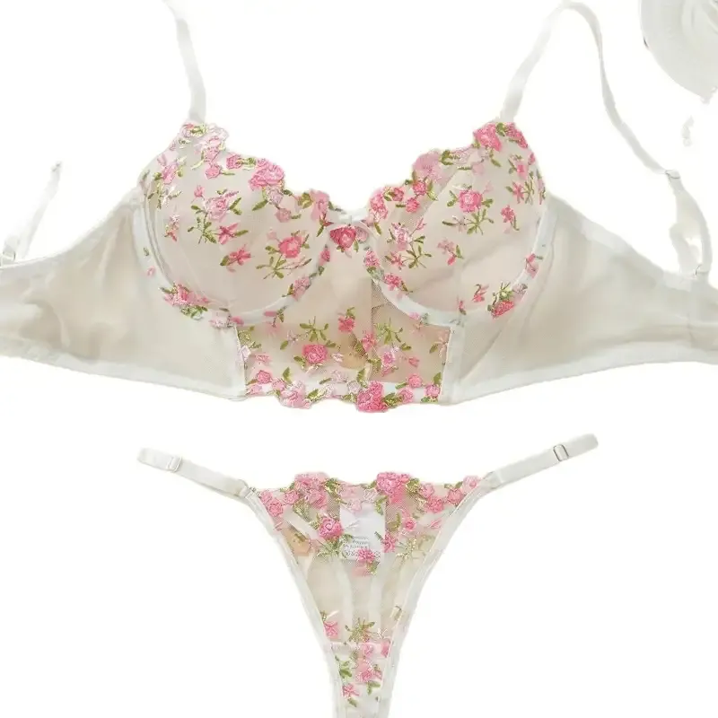 Sexy Lingerie Set White Floral Lace Babydoll Teddy with G-String and Bra for Women Romantic Intimate Wear