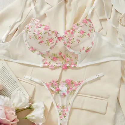 Sexy Lingerie Set White Floral Lace Babydoll Teddy with G-String and Bra for Women Romantic Intimate Wear